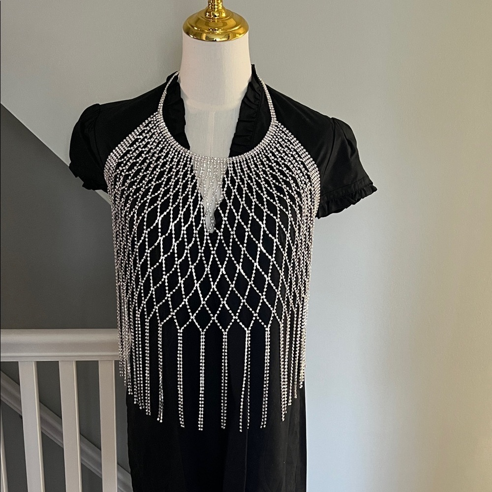 Silver Crystal Fringe Chainmail Crop Top